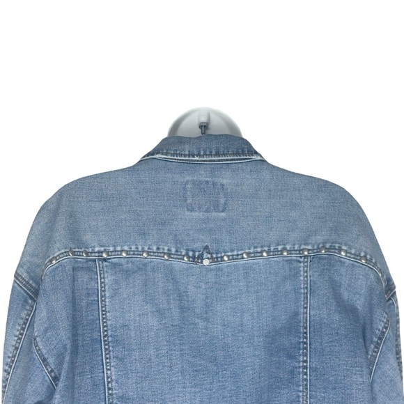 Liverpool Faded Blue Distressed Wide Long Sleeve Crop Denim Jean Jacket Medium - Picture 14 of 15